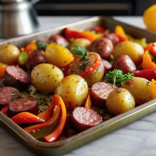 The Sheet Pan Sausage Strategy meal.