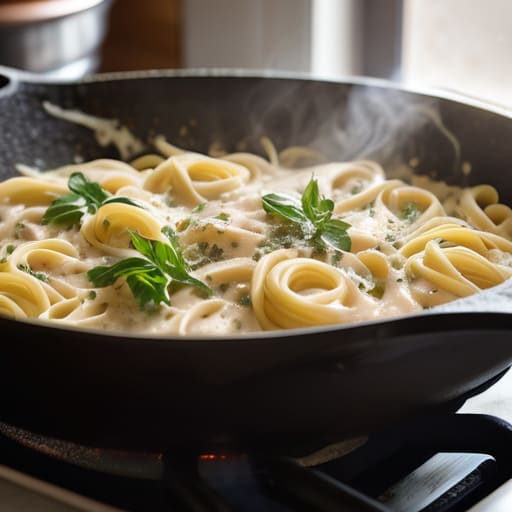 One-Pot Creamy Garlic Pasta in a pan.