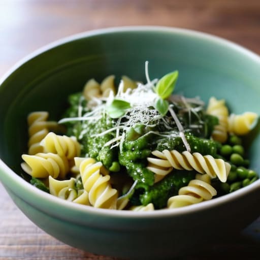 Creamy One-Pot Pesto Pasta with peas.