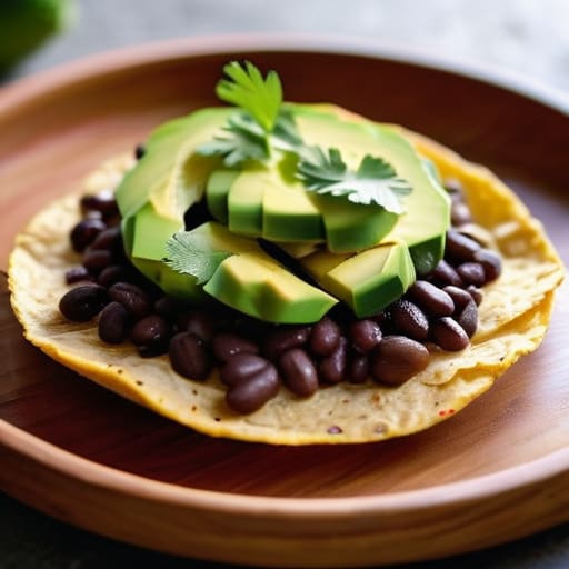 Black Bean and Avocado Tostadas on shells.