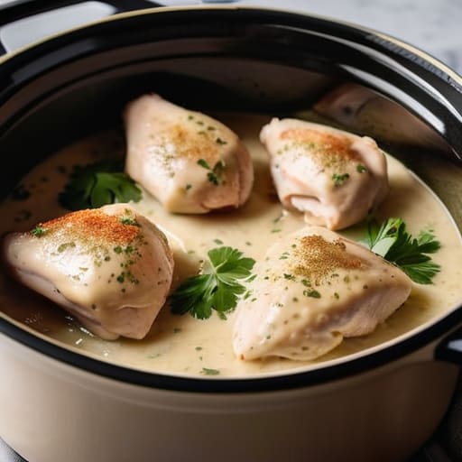 Slow cooker Creamy Garlic Parmesan Chicken.