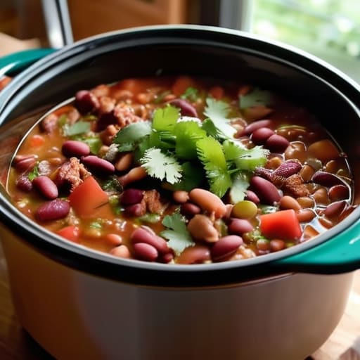 Hearty Slow Cooker Chili in a pot.